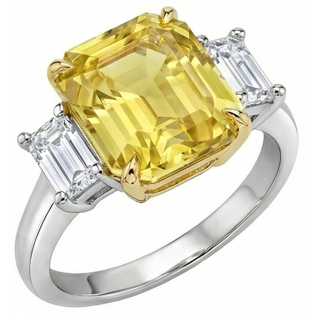 3 Stein 4,50 Karat Gelber Saphir & Aus der Erde Abgebauter Natürlicher Diamanten Ehering Gold 14K