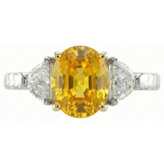 3 Stein 4,50 ct. Ovaler Ring mit gelbem Saphir und Aus der Erde Abgebauter Natürlicher Diamanten Weißgold