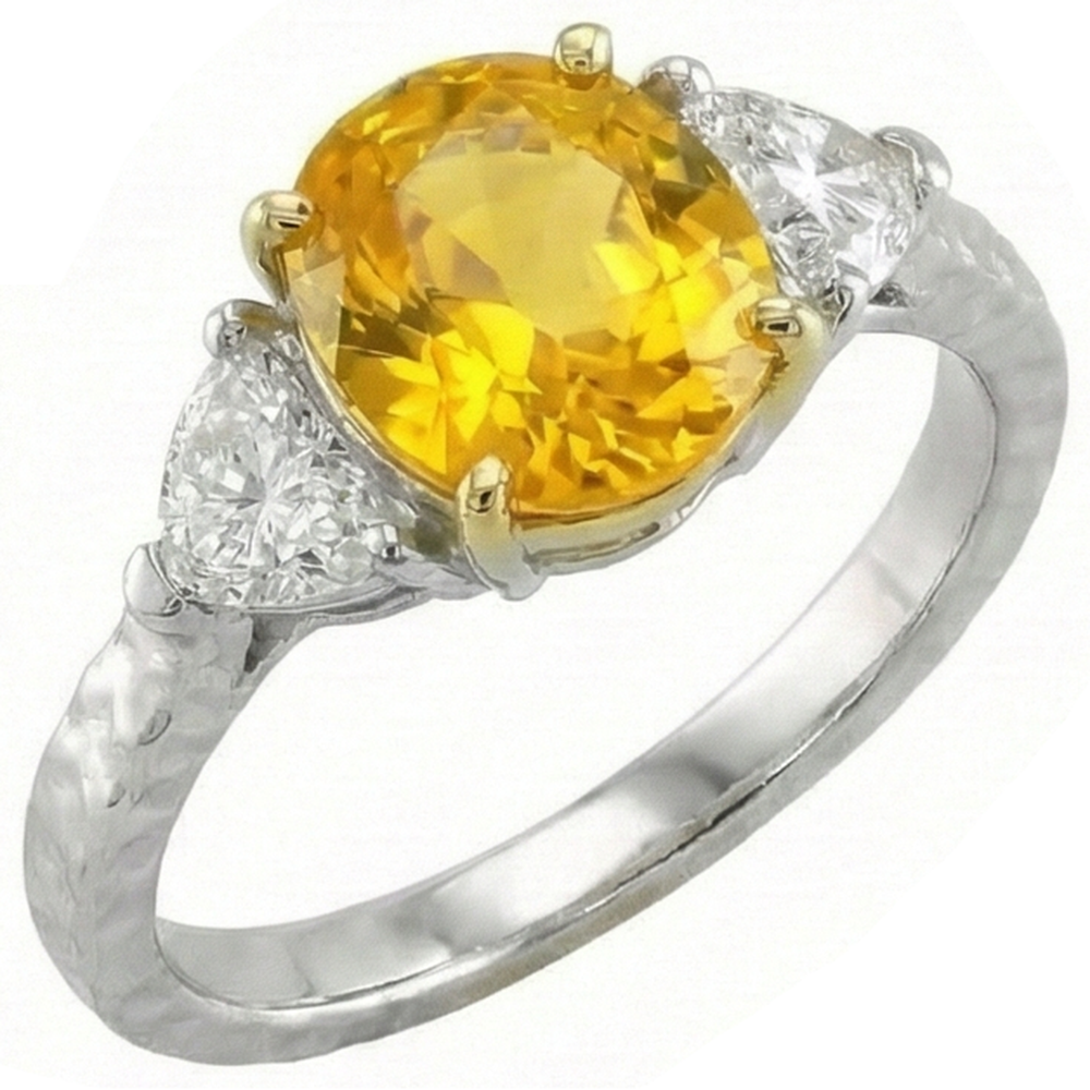 3 Stein 4,50 ct. Ovaler Ring mit gelbem Saphir und Aus der Erde Abgebauter Natürlicher Diamanten Weißgold