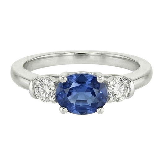 3 Stein Aus der Erde Abgebauter Natürlicher Diamant & blauer Saphir Ring 2,25 Karat Gold U Krappenfassung