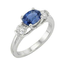 3 Stein Aus der Erde Abgebauter Natürlicher Diamant & blauer Saphir Ring 2,25 Karat Gold U Krappenfassung