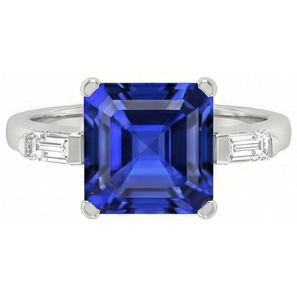 3 Stein Baguette Natürlicher Diamant ( nicht im Labor gezüchtet )ring Asscher Ceylon Blauer Saphir 4 Karat