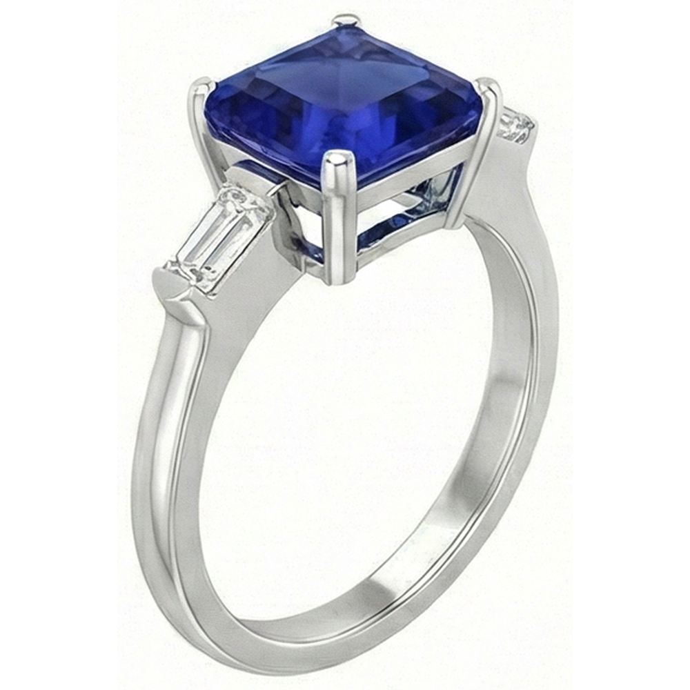 3 Stein Baguette Natürlicher Diamant ( nicht im Labor gezüchtet )ring Asscher Ceylon Blauer Saphir 4 Karat