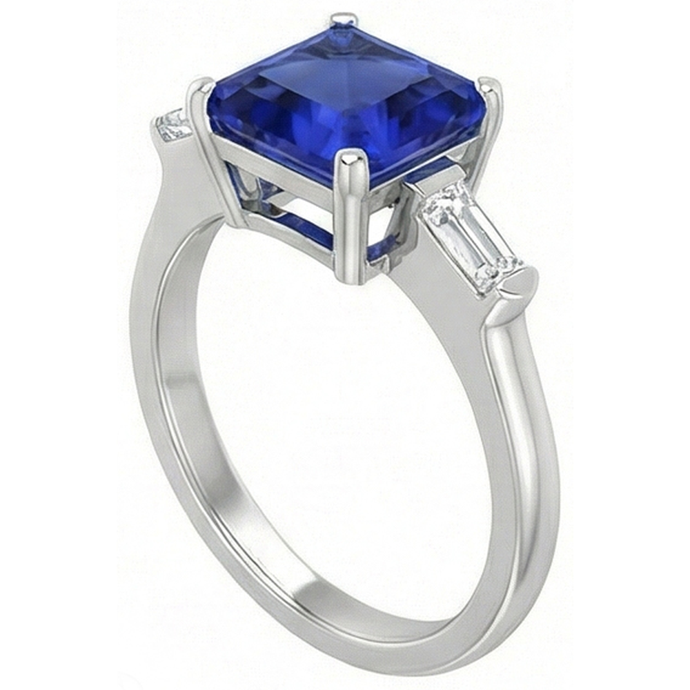 3 Stein Baguette Natürlicher Diamant ( nicht im Labor gezüchtet )ring Asscher Ceylon Blauer Saphir 4 Karat
