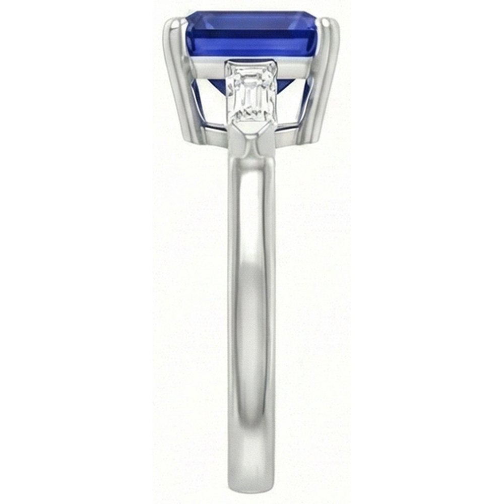 3 Stein Baguette Natürlicher Diamant ( nicht im Labor gezüchtet )ring Asscher Ceylon Blauer Saphir 4 Karat