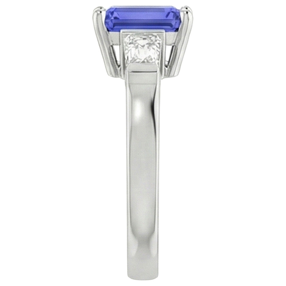 3 Stein Baguette Natürlicher Diamant ( nicht im Labor gezüchtet )en Blauer Saphir Ring Smaragdschliff 1,75 Karat