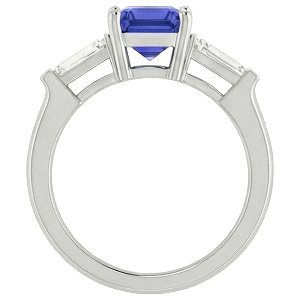 3 Stein Baguette Natürlicher Diamant ( nicht im Labor gezüchtet )en Blauer Saphir Ring Smaragdschliff 1,75 Karat