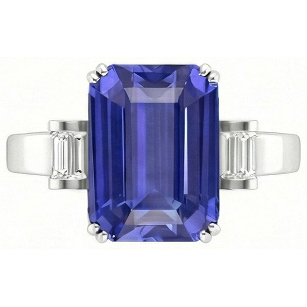 3 Stein Blauer Saphir Smaragd Ring 3 Karat Bar Set Baguette Natürlicher Diamant ( nicht im Labor gezüchtet )en