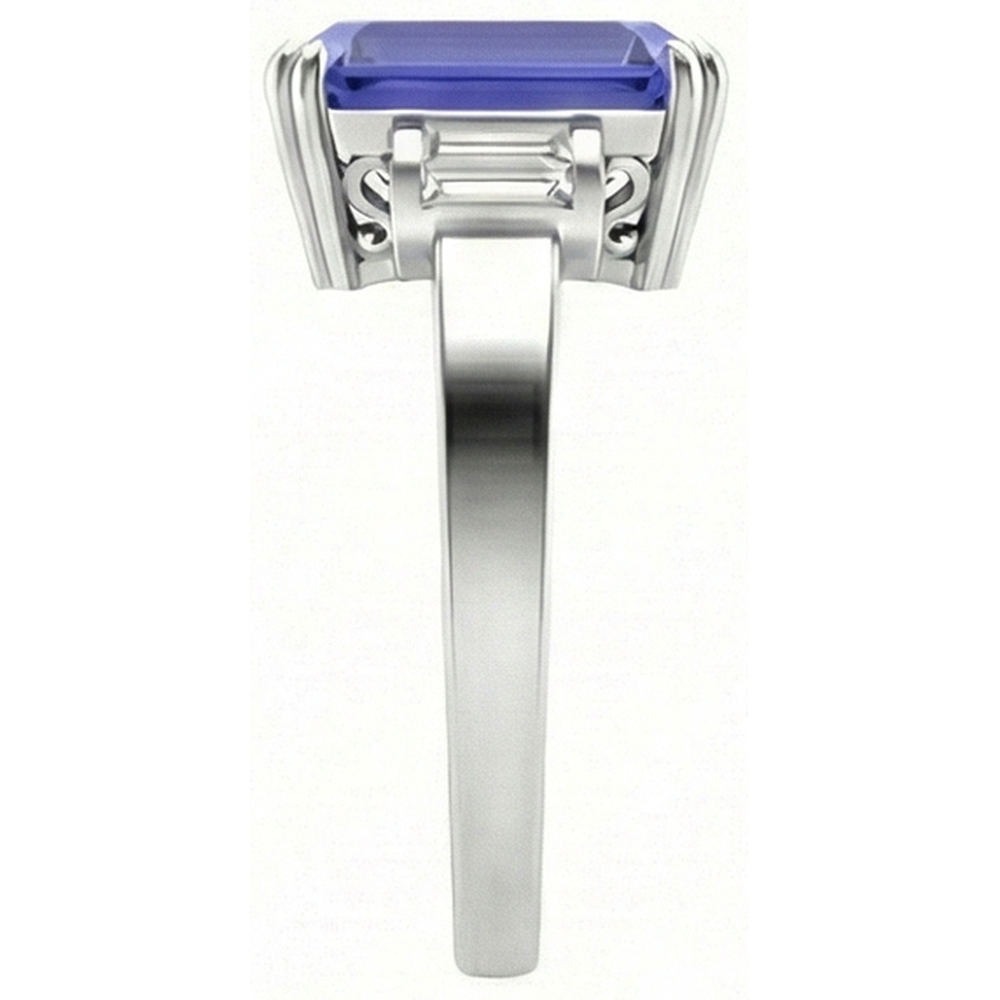 3 Stein Blauer Saphir Smaragd Ring 3 Karat Bar Set Baguette Natürlicher Diamant ( nicht im Labor gezüchtet )en