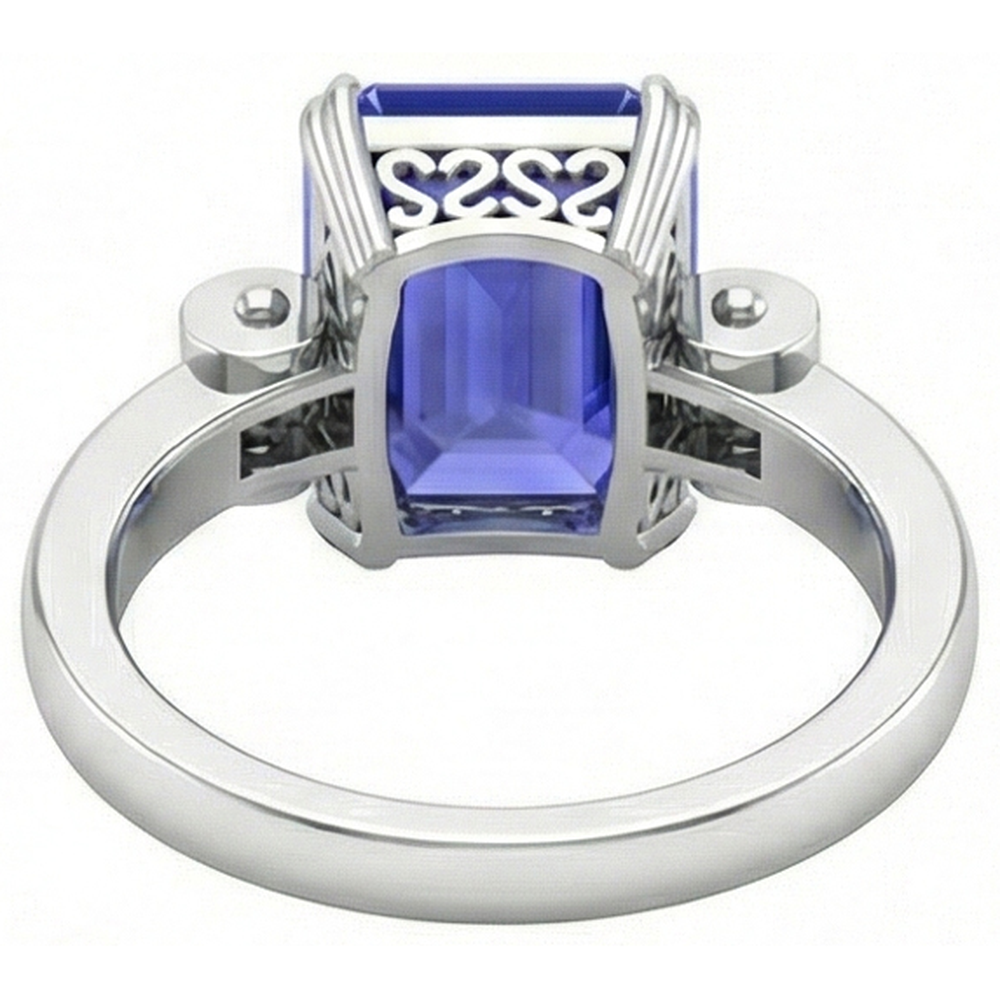 3 Stein Blauer Saphir Smaragd Ring 3 Karat Bar Set Baguette Natürlicher Diamant ( nicht im Labor gezüchtet )en