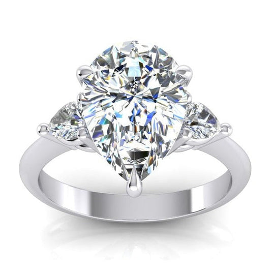 3 Stein Echt Birnen Diamant Verlobung Ring 3,30 Ct. Weiß Gold 14K