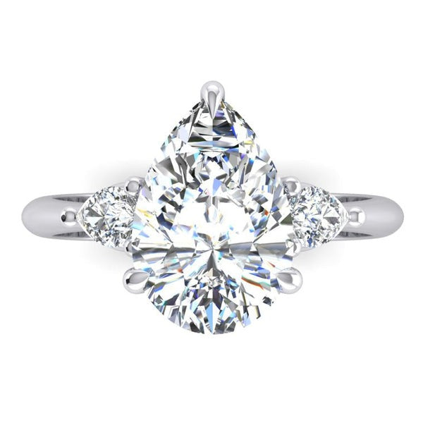 3 Stein Echt Birnen Diamant Verlobung Ring 3,30 Ct. Weiß Gold 14K