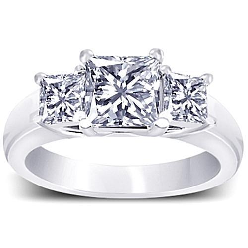 3-Stein-Echt-Diamant-Verlobungsring Prinzessin Diamant1,81 Karat Weißgold