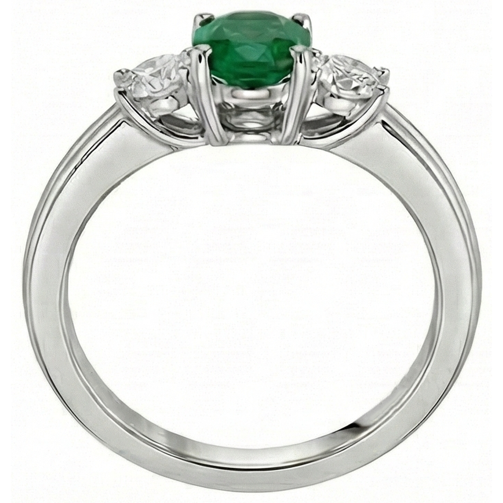 3 Stein Grün Smaragd Und Aus der Erde Abgebauter Natürlicher Diamanten 3,50 Karat Ehering Weißgold 14K
