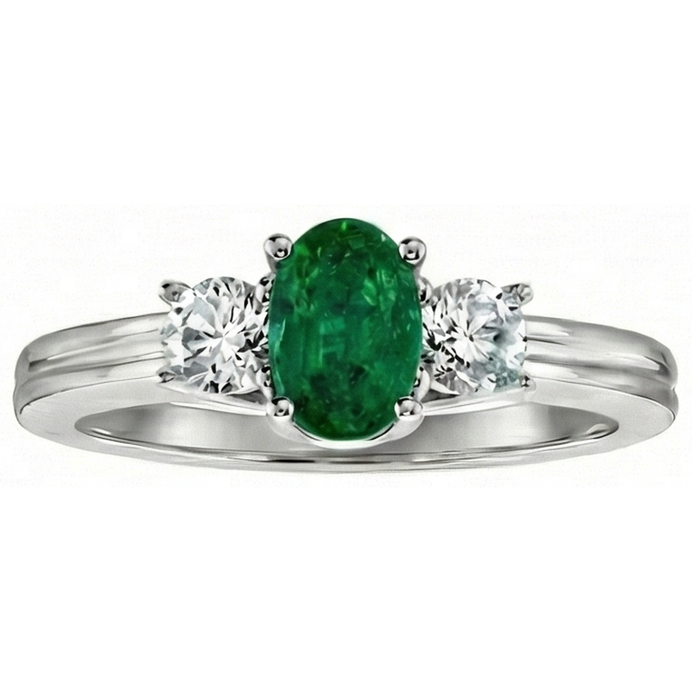 3 Stein Grün Smaragd Und Aus der Erde Abgebauter Natürlicher Diamanten 3,50 Karat Ehering Weißgold 14K