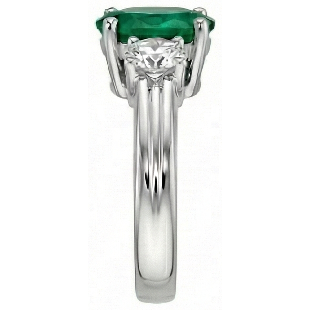 3 Stein Grün Smaragd Und Aus der Erde Abgebauter Natürlicher Diamanten 3,50 Karat Ehering Weißgold 14K