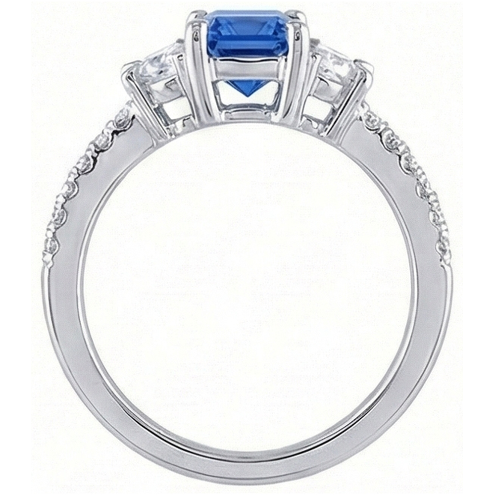 3-Stein-Halbmond-Natürlicher Diamant ( nicht im Labor gezüchtet )-Blauer Saphir-Ring mit Akzenten 3 Karat