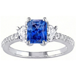 3-Stein-Halbmond-Natürlicher Diamant ( nicht im Labor gezüchtet )-Blauer Saphir-Ring mit Akzenten 3 Karat
