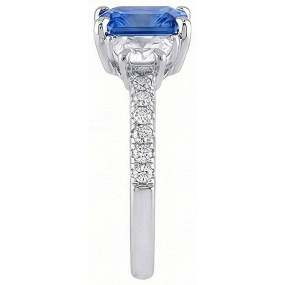 3-Stein-Halbmond-Natürlicher Diamant ( nicht im Labor gezüchtet )-Blauer Saphir-Ring mit Akzenten 3 Karat