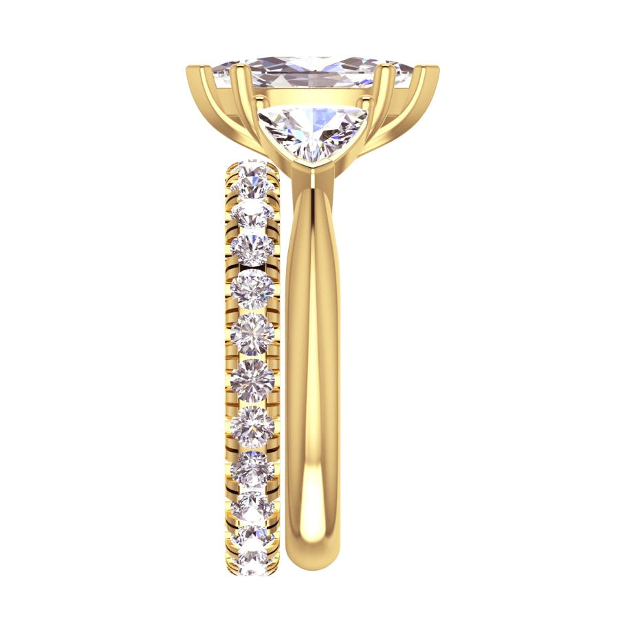 3-Stein-Marquise-Echt Diamant-Billionen-Ring & passendes 3 Karat