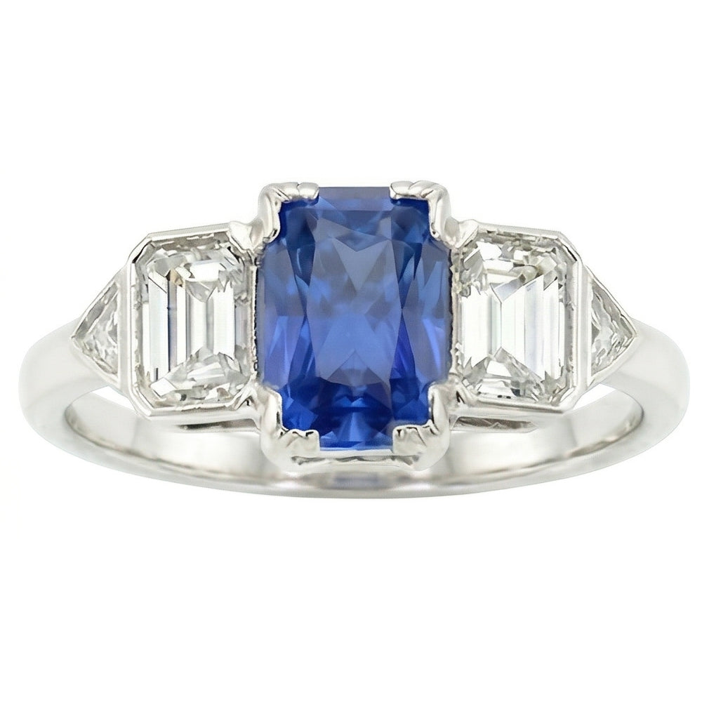 3 Stein Natürlicher Diamant ( nicht im Labor gezüchtet ) Schmuck Lünette Set Smaragde Gold Saphir Ring 3 Karat
