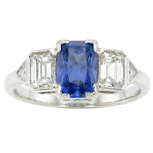3 Stein Natürlicher Diamant ( nicht im Labor gezüchtet ) Schmuck Lünette Set Smaragde Gold Saphir Ring 3 Karat