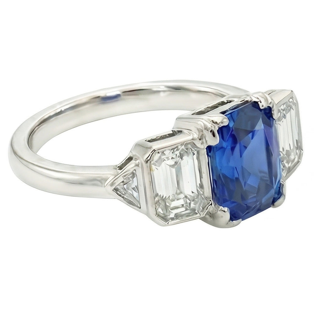 3 Stein Natürlicher Diamant ( nicht im Labor gezüchtet ) Schmuck Lünette Set Smaragde Gold Saphir Ring 3 Karat