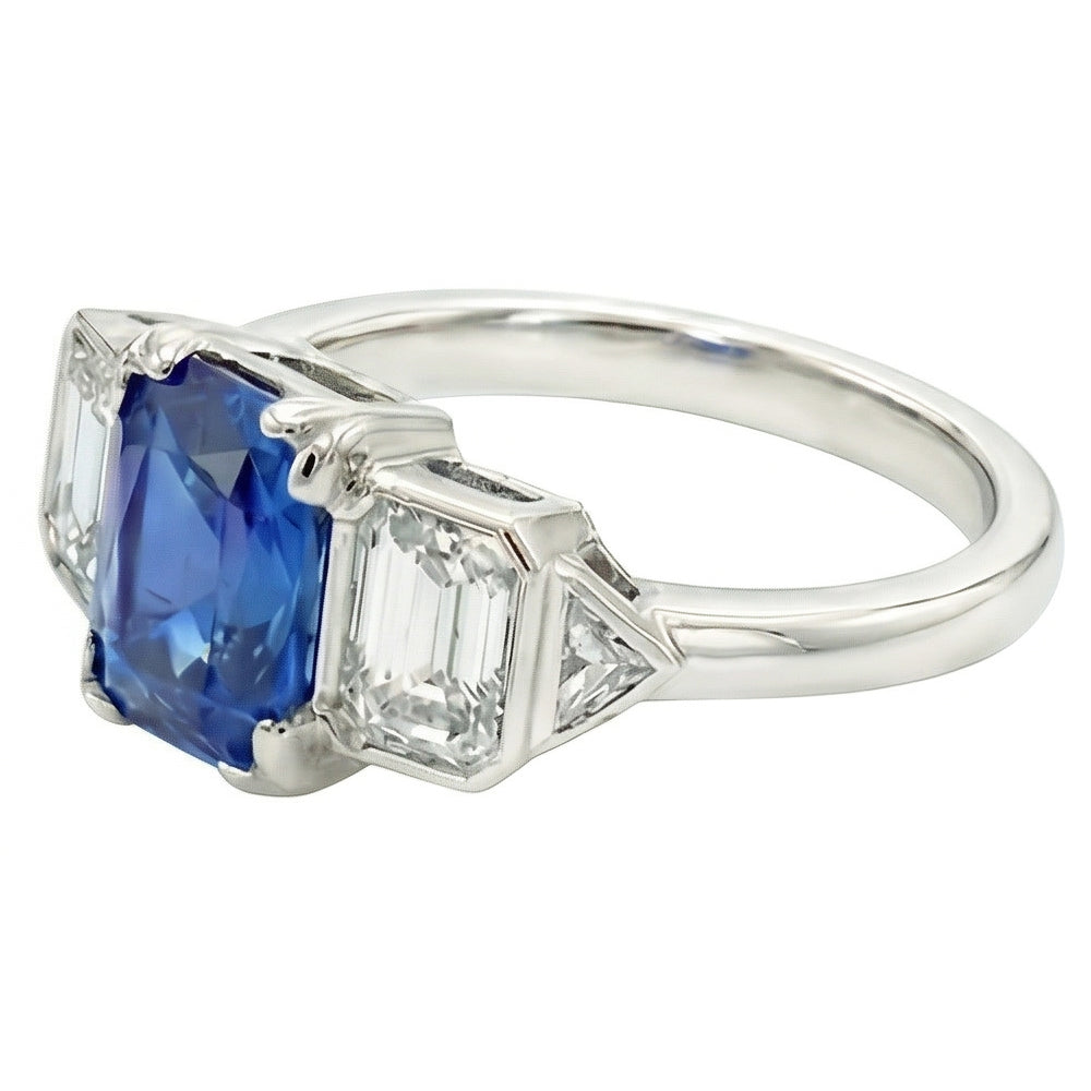 3 Stein Natürlicher Diamant ( nicht im Labor gezüchtet ) Schmuck Lünette Set Smaragde Gold Saphir Ring 3 Karat