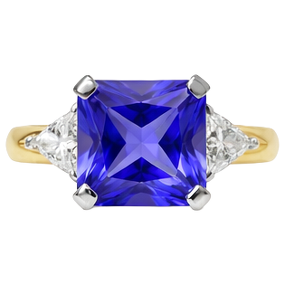 3-Stein Prinzessin Schliff Tansanit Aus der Erde Abgebauter Natürlicher Diamant 3,50 Karat Zweifarbiger Ring