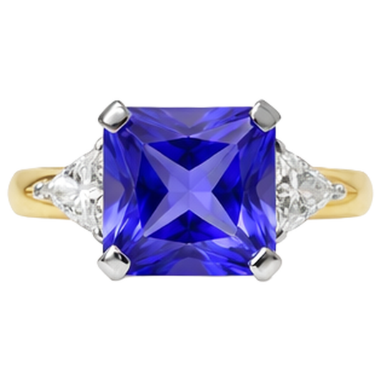 3-Stein Prinzessin Schliff Tansanit Aus der Erde Abgebauter Natürlicher Diamant 3,50 Karat Zweifarbiger Ring