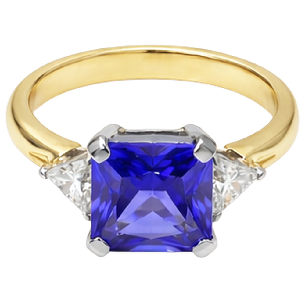 3-Stein Prinzessin Schliff Tansanit Aus der Erde Abgebauter Natürlicher Diamant 3,50 Karat Zweifarbiger Ring