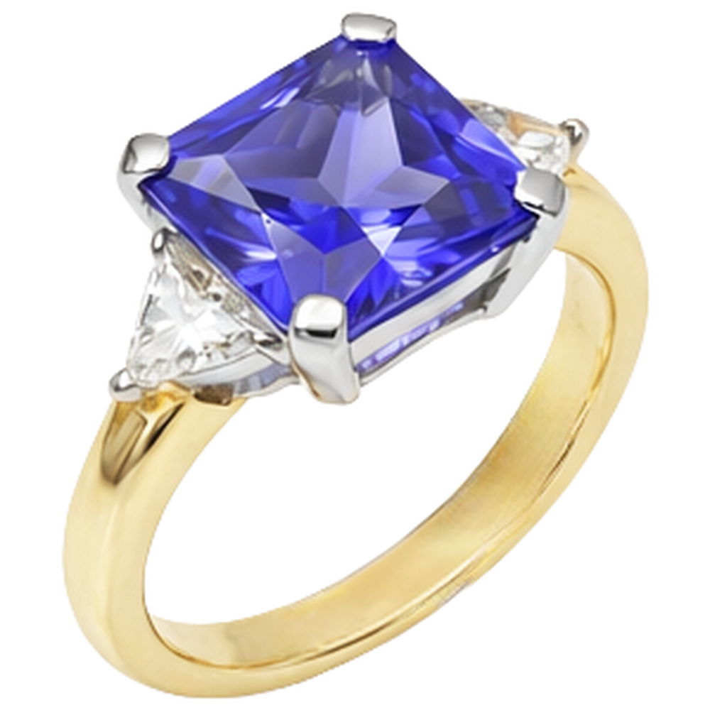 3-Stein Prinzessin Schliff Tansanit Aus der Erde Abgebauter Natürlicher Diamant 3,50 Karat Zweifarbiger Ring