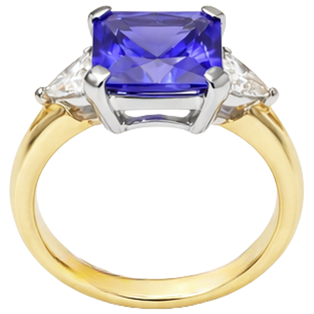 3-Stein Prinzessin Schliff Tansanit Aus der Erde Abgebauter Natürlicher Diamant 3,50 Karat Zweifarbiger Ring