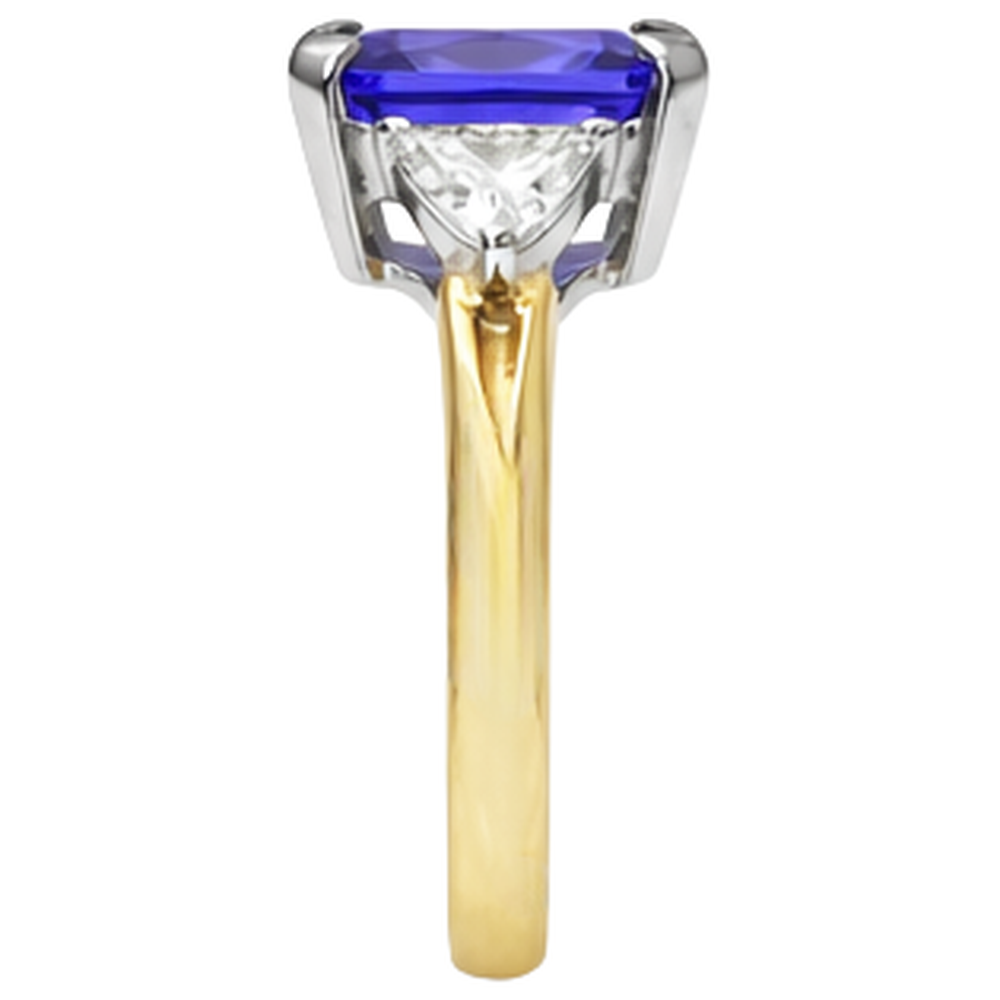 3-Stein Prinzessin Schliff Tansanit Aus der Erde Abgebauter Natürlicher Diamant 3,50 Karat Zweifarbiger Ring