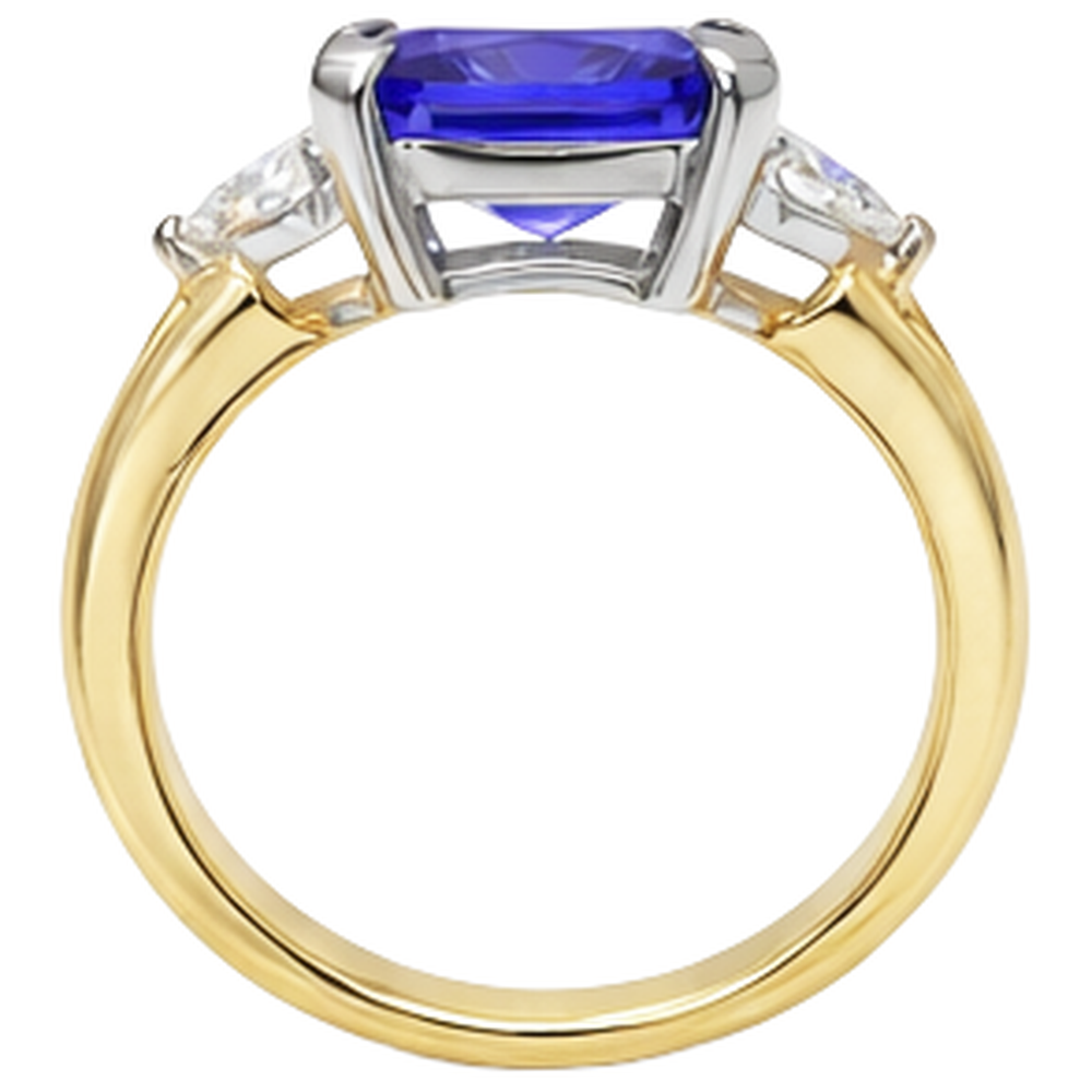 3-Stein Prinzessin Schliff Tansanit Aus der Erde Abgebauter Natürlicher Diamant 3,50 Karat Zweifarbiger Ring