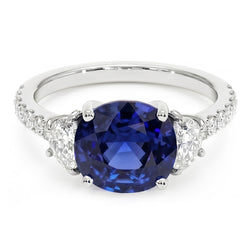 3 Stein-Stil Ovaler Ceylon Saphir & Halbmond Aus der Erde Abgebauter Natürlicher Diamanten Ring 11 Karat