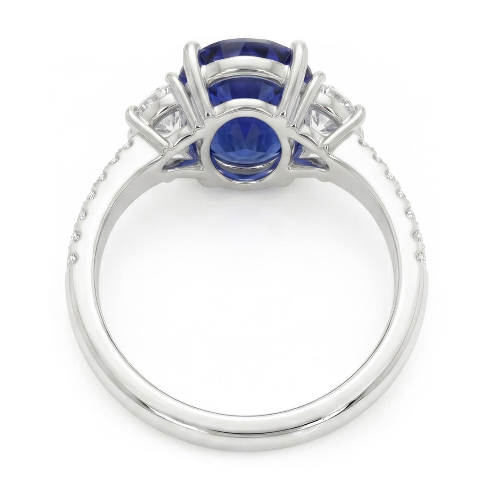 3 Stein-Stil Ovaler Ceylon Saphir & Halbmond Aus der Erde Abgebauter Natürlicher Diamanten Ring 11 Karat