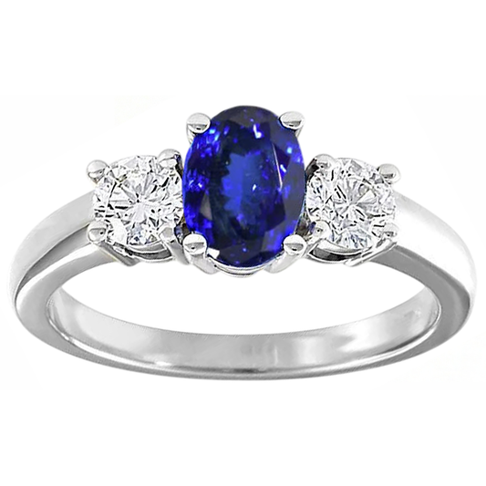 3 Stein Tansanit und Aus der Erde Abgebauter Natürlicher Diamanten 5,50 Karat Ehering Gold 14K