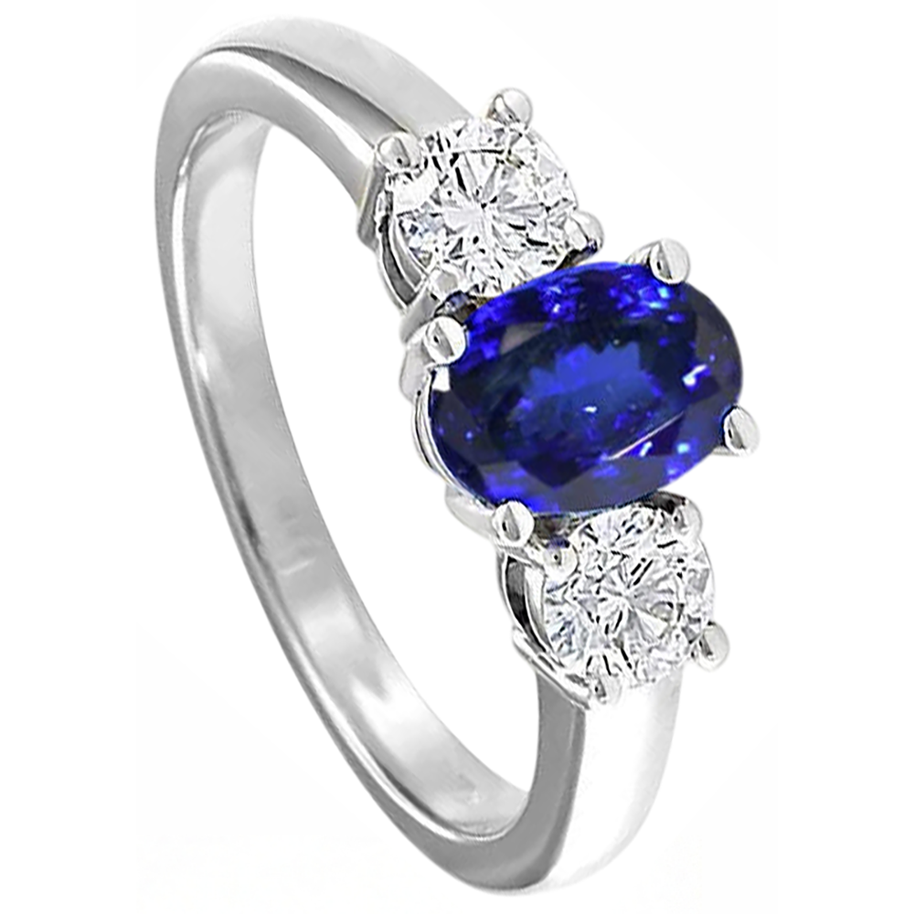 3 Stein Tansanit und Aus der Erde Abgebauter Natürlicher Diamanten 5,50 Karat Ehering Gold 14K