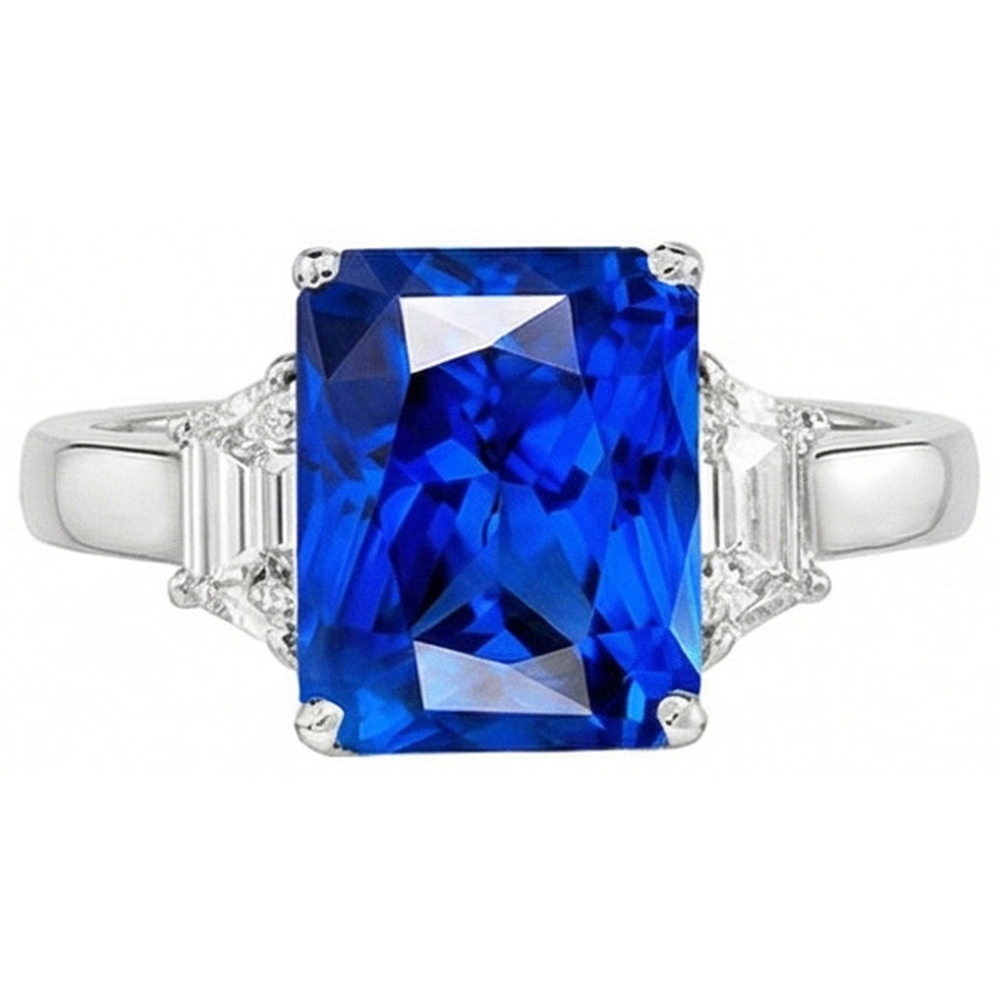 3 Stein Trapezoid Natürlicher Diamant ( nicht im Labor gezüchtet ) & Strahlend Schliff Srilanka Saphir 4 Karat