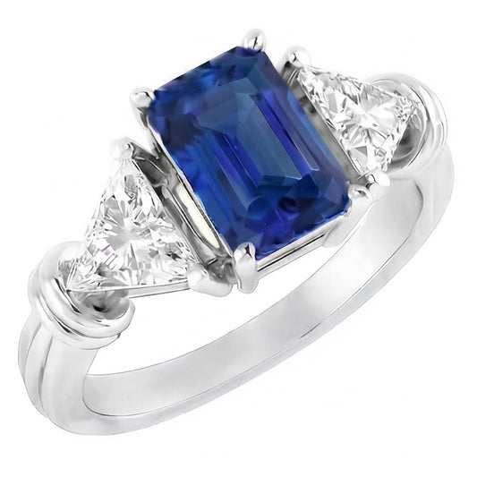 3 Stein Trilliant Natürlicher Diamant ( nicht im Labor gezüchtet ) Ring 1,50 Karat Strahlender Gold Saphir 14K