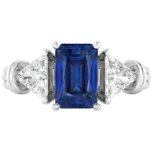 3 Stein Trilliant Natürlicher Diamant ( nicht im Labor gezüchtet ) Ring 1,50 Karat Strahlender Gold Saphir 14K