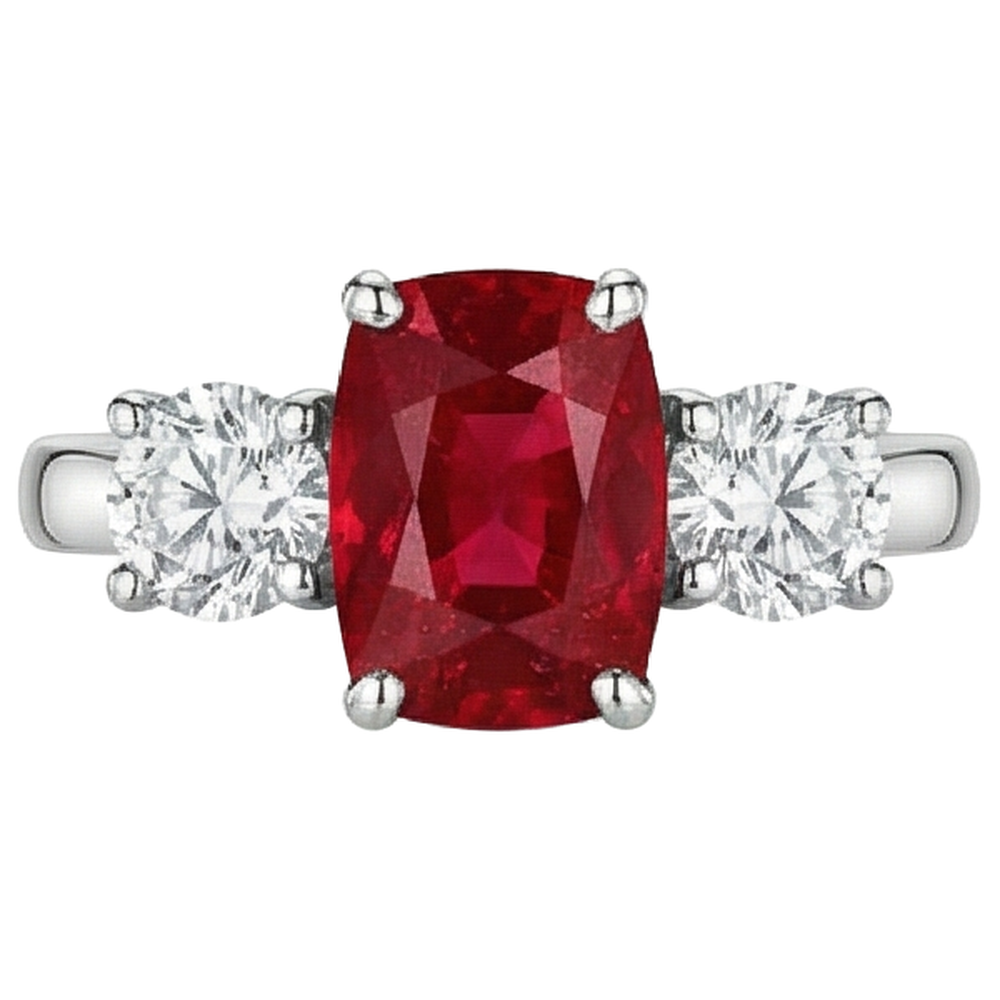 3 Stein roter Rubin und Aus der Erde Abgebauter Natürlicher Diamanten 4.50 Karat Ring 14K Gold