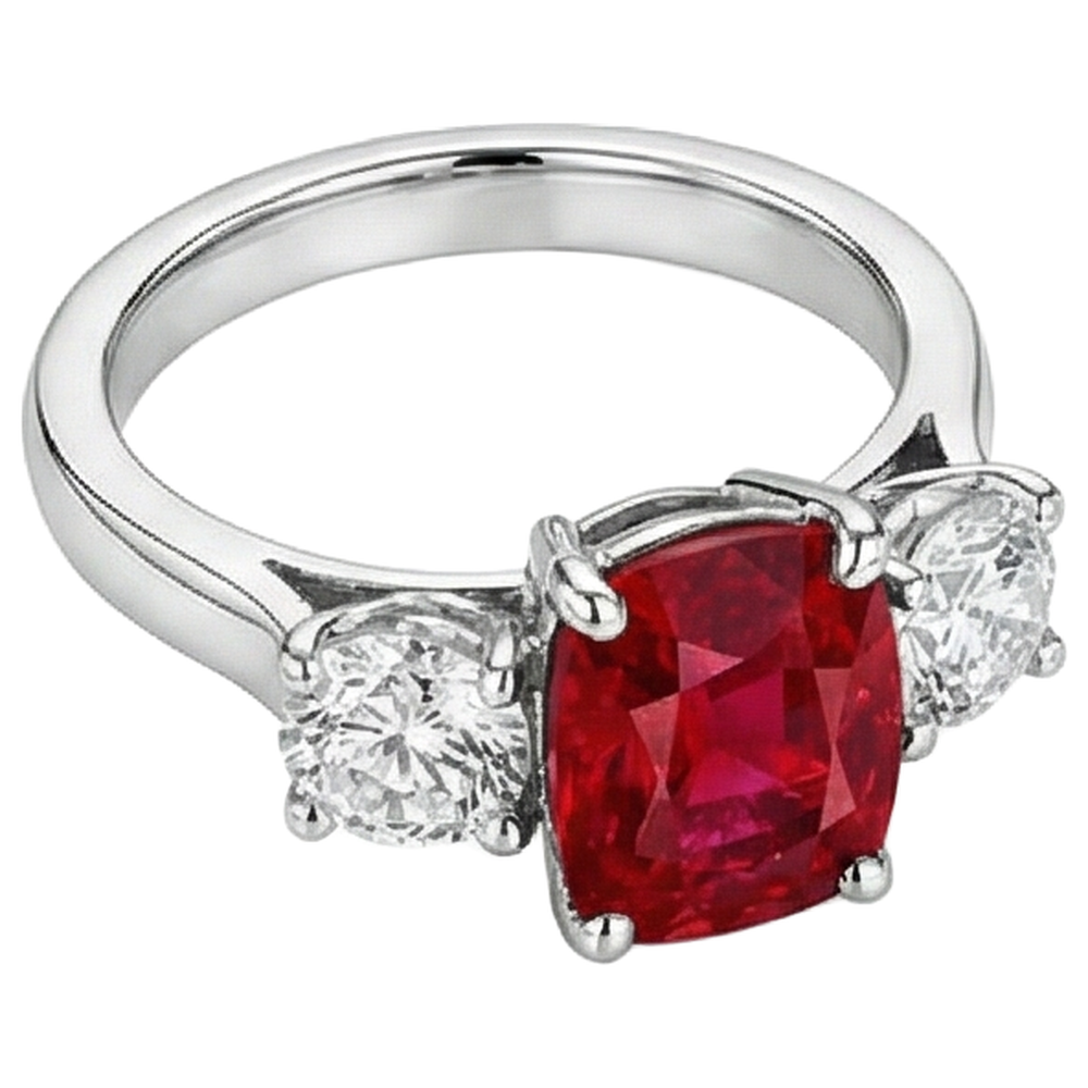 3 Stein roter Rubin und Aus der Erde Abgebauter Natürlicher Diamanten 4.50 Karat Ring 14K Gold