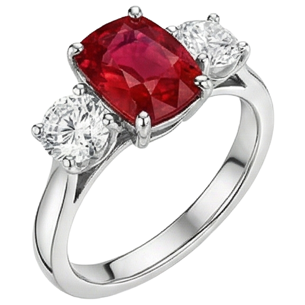3 Stein roter Rubin und Aus der Erde Abgebauter Natürlicher Diamanten 4.50 Karat Ring 14K Gold