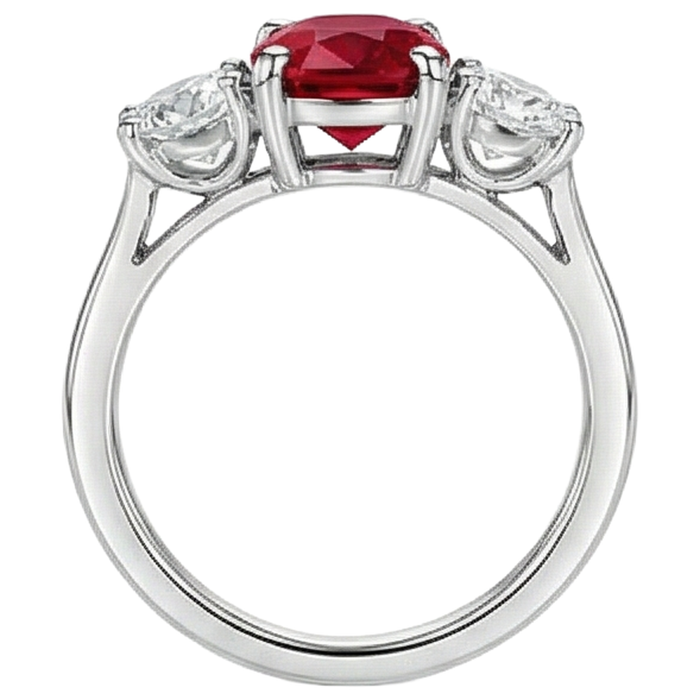 3 Stein roter Rubin und Aus der Erde Abgebauter Natürlicher Diamanten 4.50 Karat Ring 14K Gold