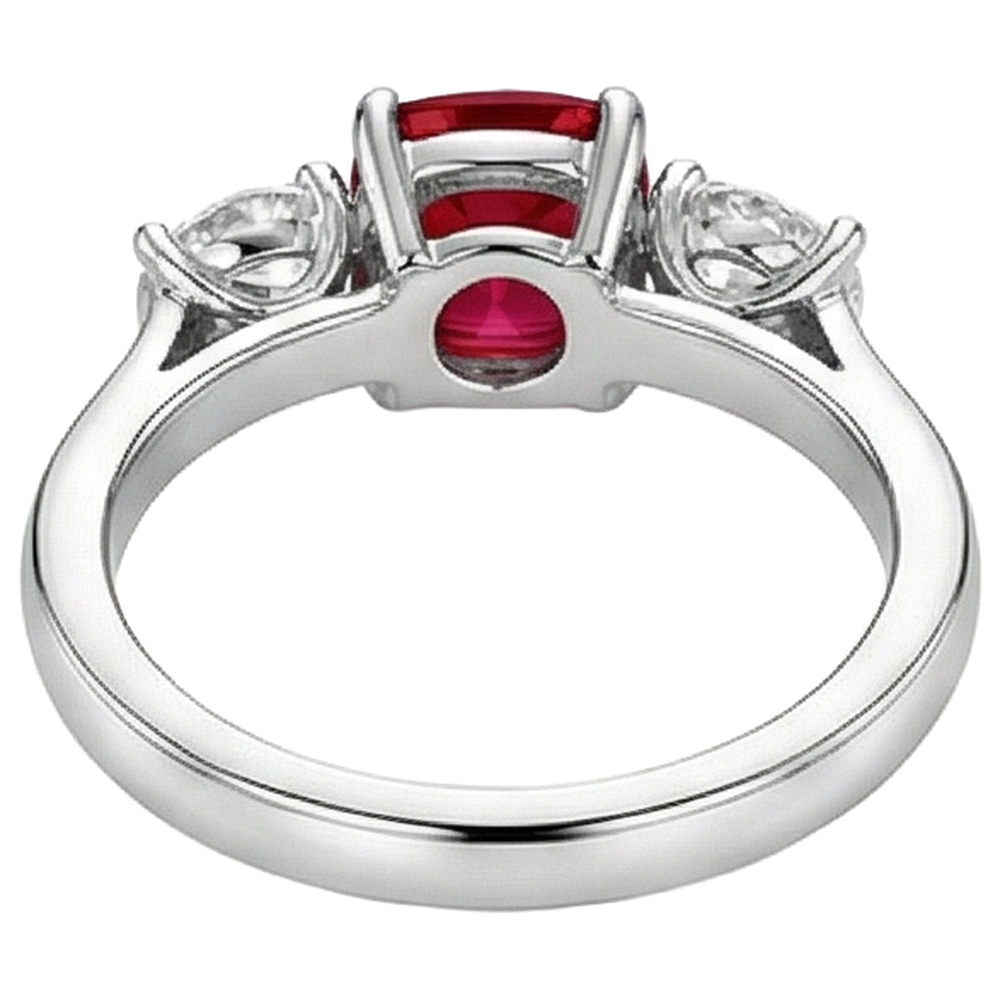 3 Stein roter Rubin und Aus der Erde Abgebauter Natürlicher Diamanten 4.50 Karat Ring 14K Gold