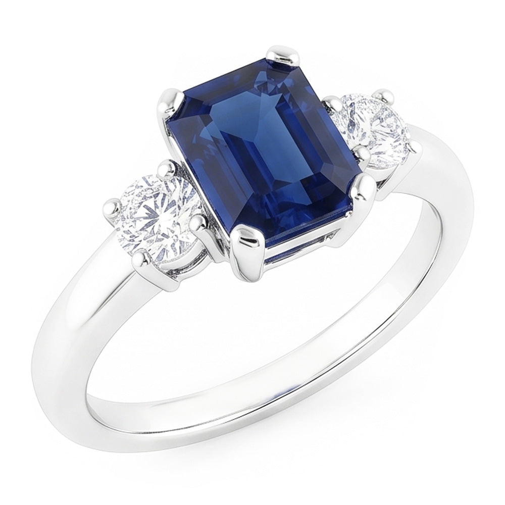 3 Steine 2.50 Karat Ceylon Saphir Jubiläumsring Weißgold 14K