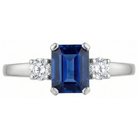 3 Steine 2.50 Karat Ceylon Saphir Jubiläumsring Weißgold 14K
