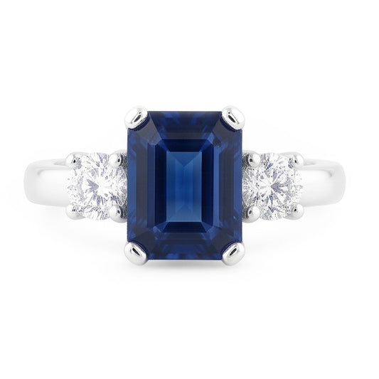 3 Steine 2.50 Karat Ceylon Saphir Jubiläumsring Weißgold 14K